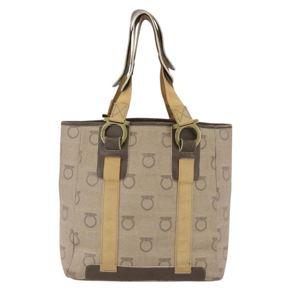 Salvatore Ferragamo Canvas Gancini Handbag Beige